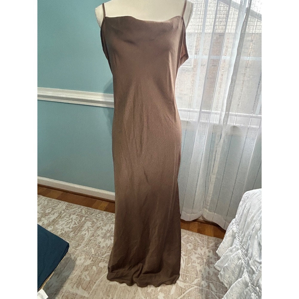Bebe Mocha Brown Sueded Cowl Neck Low Back Maxi Dress XL NWT